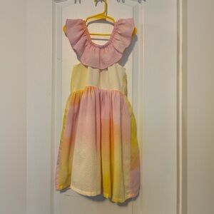 Girls Pink Yellow Ombre Ruffle Dress